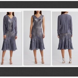 NEW $460 Komarov Charmeuse & Chiffon Midi Dress & Jacket Set Size XL